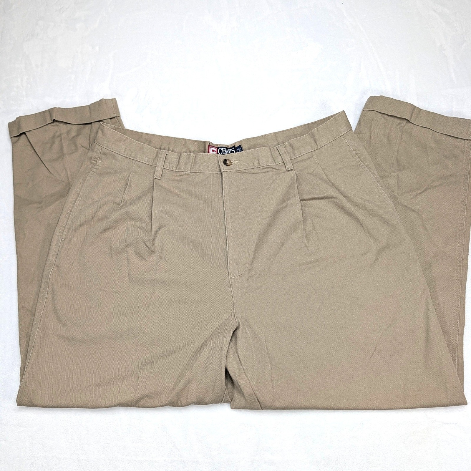 Chaps Ralph Lauren Vintage Mens Khaki Pleated Casual Pants Size 40x30 Cotton
